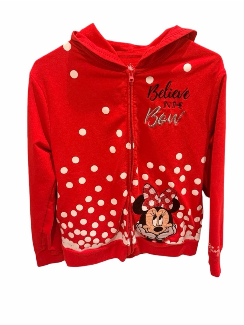Disney Parks Girls Red Minnie Mouse 'Believe in the Bow' Zip Hoodie XL